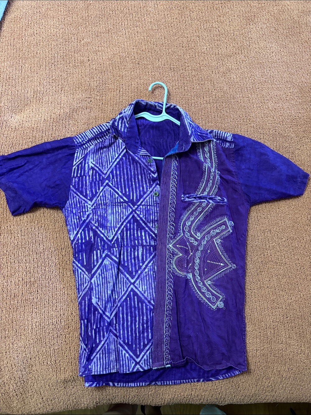Men's Purple Short-Sleeve Casual Button-Down Shirt